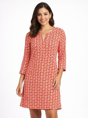 Jude Connally Red Chain Print Shift Dress Size L Preppy Chic